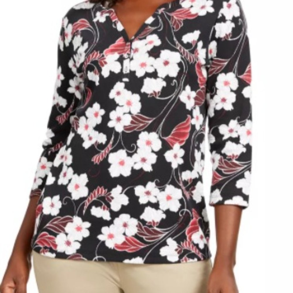 Karen Scott  Petite Glitter Floral Print Top